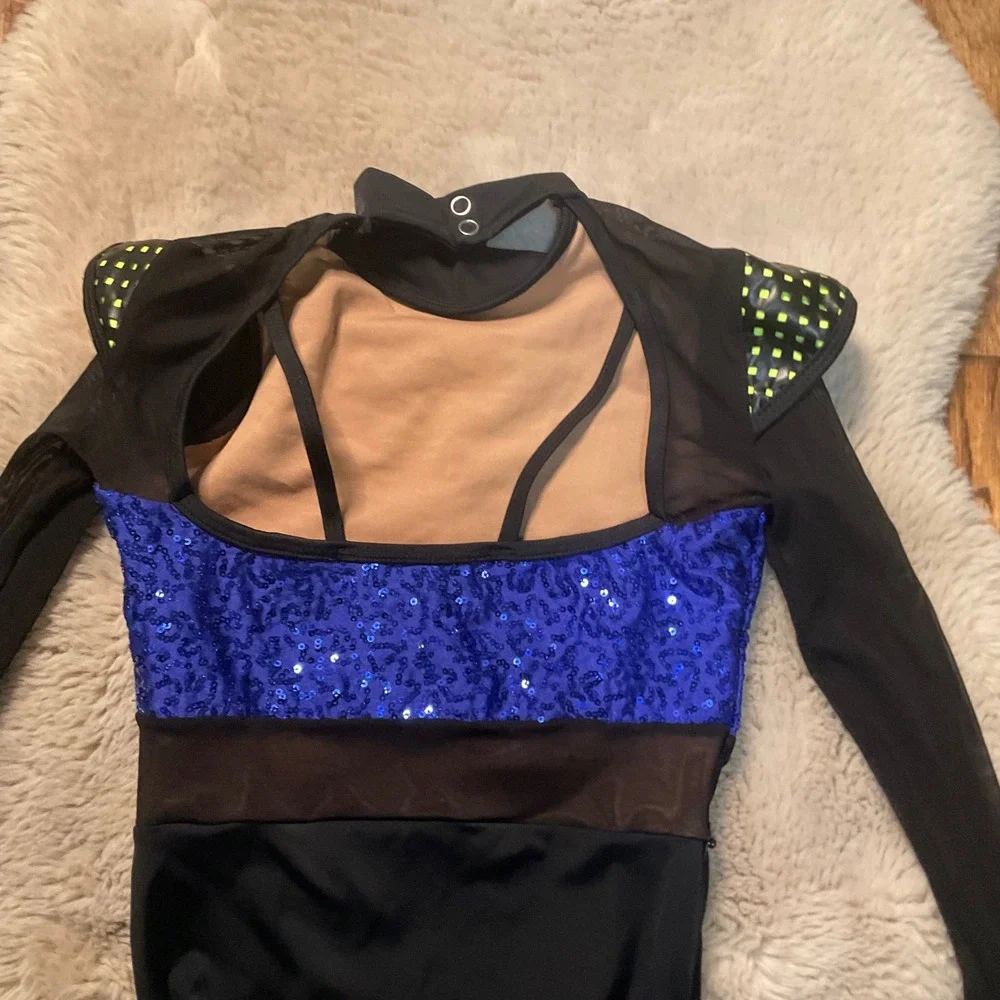 Revolution Dance Leotard Costume‎ Child Medium Sequin Long Sleeve Mesh Girls